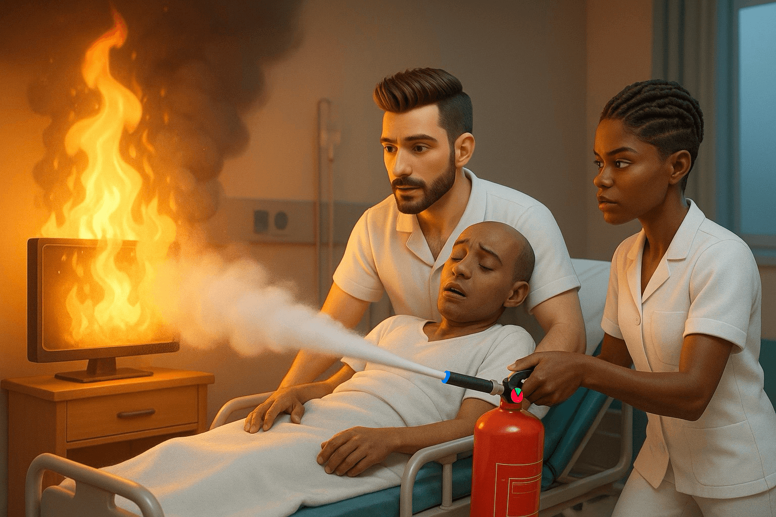 Personnel médical en formation incendie pour établissement sanitaire type U et J