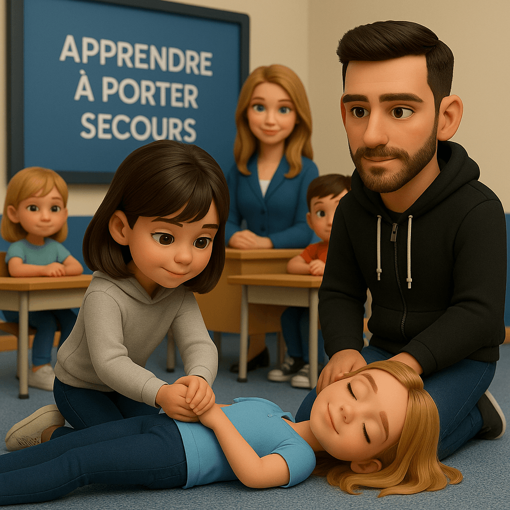 Formation Apprendre à porter secours : enfants apprenant à faire un appel d'urgence lors d'un atelier ludique et pédagogique