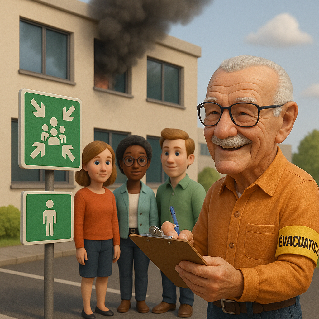 Exercice d'évacuation en entreprise avec simulation de situation d'urgence